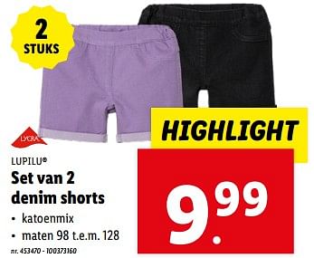 Promoties Set van 2 denim shorts - Lupilu - Geldig van 10/04/2024 tot 16/04/2024 bij Lidl
