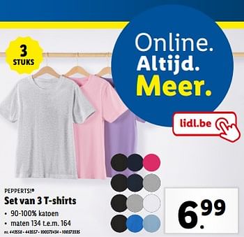 Promoties Set van 3 t-shirts - Pepperts - Geldig van 10/04/2024 tot 16/04/2024 bij Lidl