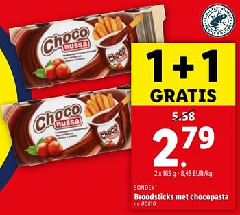 Promoties Broodsticks met chocopasta - Sondey - Geldig van 10/04/2024 tot 16/04/2024 bij Lidl