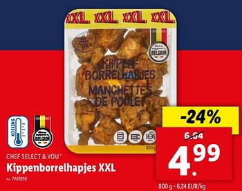 Promoties Kippenborrelhapjes xxl - Chef select & you - Geldig van 10/04/2024 tot 16/04/2024 bij Lidl