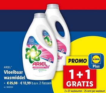 Promoties Vloeibaar wasmiddel - Ariel - Geldig van 10/04/2024 tot 16/04/2024 bij Lidl