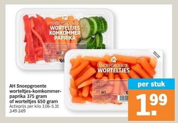 Promotions Snoepgroente worteltjes komkommerpaprika of worteltjes - Produit Maison - Albert Heijn - Valide de 08/04/2024 à 14/04/2024 chez Albert Heijn