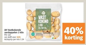 Promotions Vastkokende aardappelen 3 kilo - Produit Maison - Albert Heijn - Valide de 08/04/2024 à 14/04/2024 chez Albert Heijn