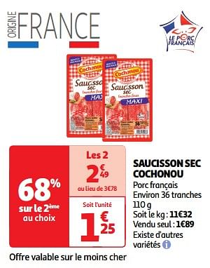 Promoties Saucisson sec cochonou - Cochonou - Geldig van 09/04/2024 tot 14/04/2024 bij Auchan