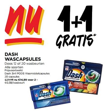Promotions Dash 3in1 pods wasmiddelcapsules - Dash - Valide de 10/04/2024 à 16/04/2024 chez Jumbo