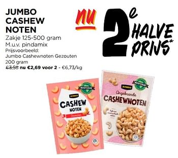 Promotions Jumbo cashewnoten gezouten - Produit Maison - Jumbo - Valide de 10/04/2024 à 16/04/2024 chez Jumbo