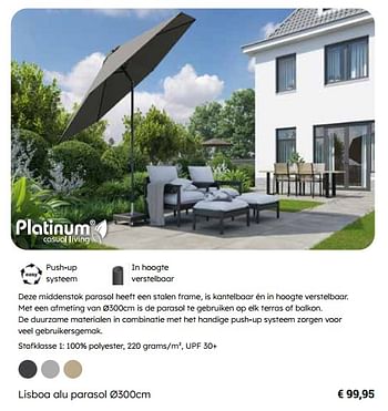 Promotions Lisboa alu parasol - Platinum Casual Living - Valide de 25/03/2024 à 12/05/2024 chez Europoint