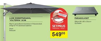 Promoties Luxe zweefparasol volterra + parasolvoet - Huismerk - HandyHome - Geldig van 28/03/2024 tot 14/04/2024 bij HandyHome