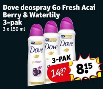 Promotions Dove deospray go fresh acai berry + waterlily - Dove - Valide de 09/04/2024 à 21/04/2024 chez Kruidvat
