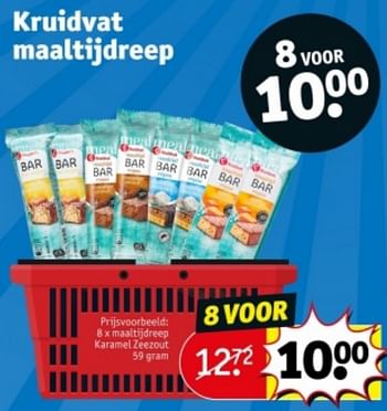 Promoties Maaltijdreep karamel zeezout - Huismerk - Kruidvat - Geldig van 09/04/2024 tot 21/04/2024 bij Kruidvat