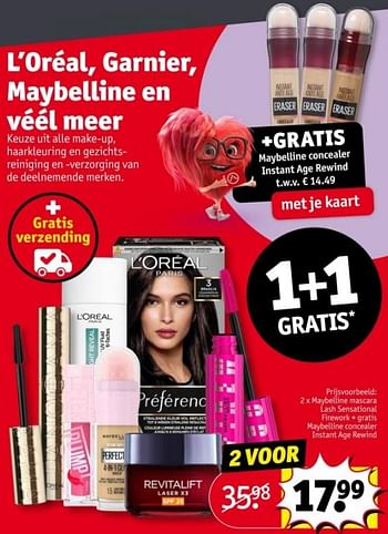 Promoties Maybelline mascara lash sensational firework + gratis maybelline concealer instant age rewind - Maybelline - Geldig van 09/04/2024 tot 21/04/2024 bij Kruidvat