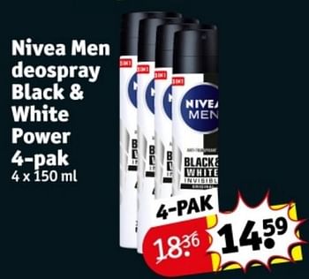 Promotions Nivea men deospray black + white power - Nivea - Valide de 09/04/2024 à 21/04/2024 chez Kruidvat