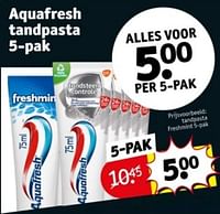 Promoties Tandpasta freshmint - Aquafresh - Geldig van 09/04/2024 tot 21/04/2024 bij Kruidvat