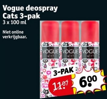 Promoties Vogue deospray cats - Vogue - Geldig van 09/04/2024 tot 21/04/2024 bij Kruidvat