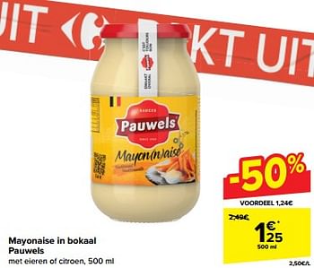 Promotions Mayonaise in bokaal pauwels - Pauwels - Valide de 10/04/2024 à 16/04/2024 chez Carrefour