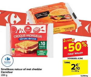 Promotions Smeltkaas natuur of met cheddar carrefour - Produit maison - Carrefour  - Valide de 10/04/2024 à 16/04/2024 chez Carrefour