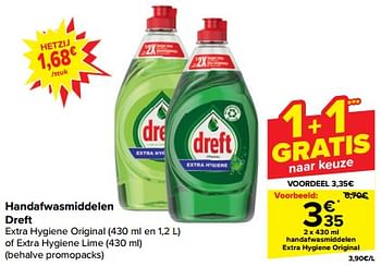 Promotions Handafwasmiddelen extra hygiene original - Dreft - Valide de 10/04/2024 à 16/04/2024 chez Carrefour