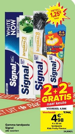 Promotions Tandpasta kids fruity flavour - Signal - Valide de 10/04/2024 à 16/04/2024 chez Carrefour