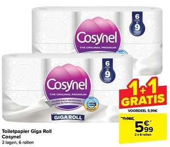 Promotions Toiletpapier giga roll cosynel - Cosynel - Valide de 10/04/2024 à 16/04/2024 chez Carrefour