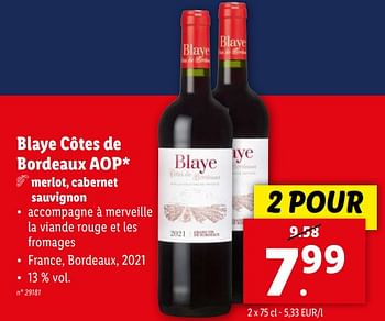 Promotions Blaye côtes de bordeaux aop - Vins rouges - Valide de 10/04/2024 à 16/04/2024 chez Lidl
