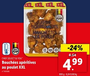 Promoties Bouchées apéritives au poulet xxl - Chef select & you - Geldig van 10/04/2024 tot 16/04/2024 bij Lidl