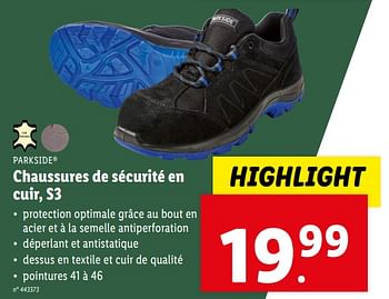 Promoties Chaussures de sécurité en cuir, s3 - Parkside - Geldig van 10/04/2024 tot 16/04/2024 bij Lidl