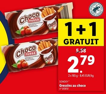Promoties Gressins au choco - Sondey - Geldig van 10/04/2024 tot 16/04/2024 bij Lidl