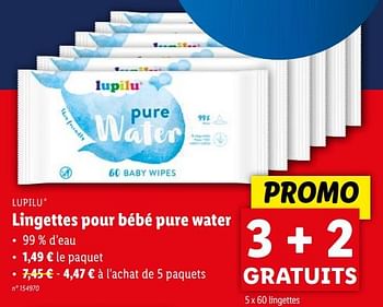 Promoties Lingettes pour bébé pure water - Lupilu - Geldig van 10/04/2024 tot 16/04/2024 bij Lidl