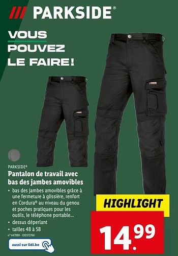 Promoties Pantalon de travail avec bas des jambes amovibles - Parkside - Geldig van 10/04/2024 tot 16/04/2024 bij Lidl