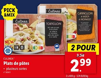 Promoties Plats de pâtes - Culinea - Geldig van 10/04/2024 tot 16/04/2024 bij Lidl