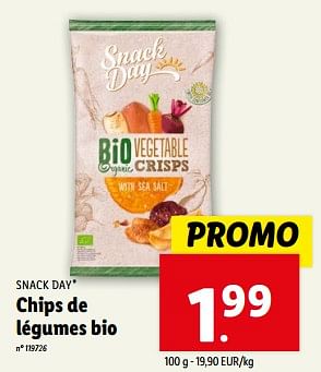 Promoties Chips de légumes bio - Snack Day - Geldig van 10/04/2024 tot 16/04/2024 bij Lidl