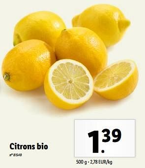 Promoties Citrons bio - Huismerk - Lidl - Geldig van 10/04/2024 tot 16/04/2024 bij Lidl