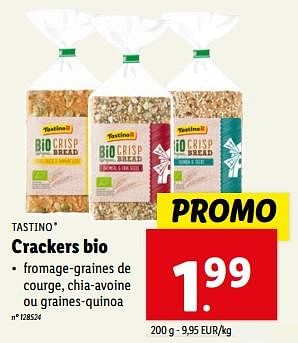 Promoties Crackers bio - Tastino - Geldig van 10/04/2024 tot 16/04/2024 bij Lidl