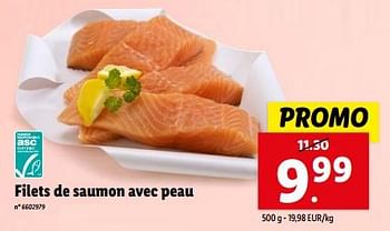 Promotions Filets de saumon avec peau - Produit maison - Lidl - Valide de 10/04/2024 à 16/04/2024 chez Lidl