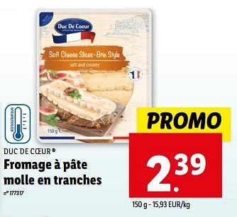 Promoties Fromage à pâte molle en tranches - Duc De Coeur - Geldig van 10/04/2024 tot 16/04/2024 bij Lidl