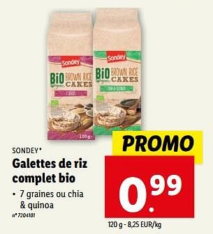 Promoties Galettes de riz complet bio - Sondey - Geldig van 10/04/2024 tot 16/04/2024 bij Lidl