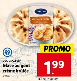 Promoties Glace au goût crème brûlée - Duc De Coeur - Geldig van 10/04/2024 tot 16/04/2024 bij Lidl