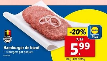 Promoties Hamburger de boeuf - Huismerk - Lidl - Geldig van 10/04/2024 tot 16/04/2024 bij Lidl