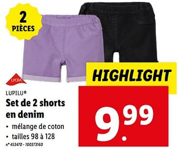 Promoties Set de 2 shorts en denim - Lupilu - Geldig van 10/04/2024 tot 16/04/2024 bij Lidl