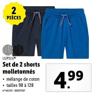 Promoties Set de 2 shorts molletonnés - Lupilu - Geldig van 10/04/2024 tot 16/04/2024 bij Lidl