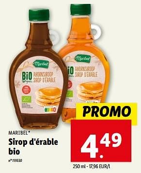 Promoties Sirop d`érable bio - Maribel - Geldig van 10/04/2024 tot 16/04/2024 bij Lidl