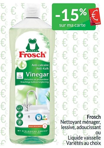 Promotions Frosch nettoyant ménager, lessive, adoucissant ou liquide vaisselle - Frosch - Valide de 01/04/2024 à 30/04/2024 chez Intermarche