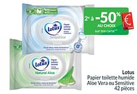 Promotions Lotus papier toilette humide aloe vera ou sensitive - Lotus Nalys - Valide de 01/04/2024 à 30/04/2024 chez Intermarche