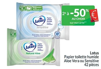 Promotions Lotus papier toilette humide aloe vera ou sensitive - Lotus Nalys - Valide de 01/04/2024 à 30/04/2024 chez Intermarche