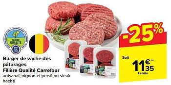 Promotions Burger de vache des pâturages filière qualité carrefour - Produit maison - Carrefour  - Valide de 10/04/2024 à 16/04/2024 chez Carrefour