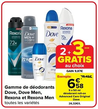 Promotions Déodorant roll-on advanced care original dove - Dove - Valide de 10/04/2024 à 16/04/2024 chez Carrefour