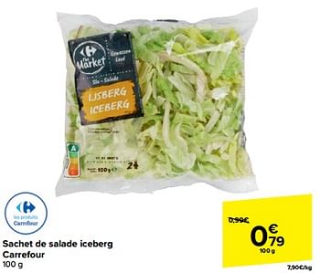 Promotions Sachet de salade iceberg carrefour - Produit maison - Carrefour  - Valide de 10/04/2024 à 16/04/2024 chez Carrefour