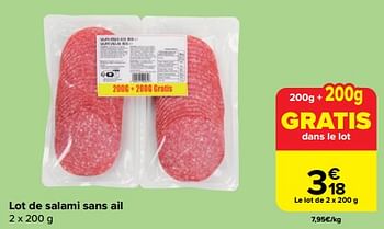 Promoties Lot de salami sans ail - Huismerk - Carrefour  - Geldig van 10/04/2024 tot 16/04/2024 bij Carrefour
