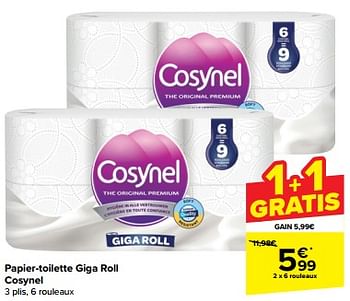 Promotions Papier-toilette giga roll cosynel - Cosynel - Valide de 10/04/2024 à 16/04/2024 chez Carrefour