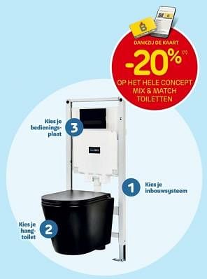 Promotions -20% op het hele concept mix + match toiletten - Produit maison - Brico - Valide de 10/04/2024 à 22/04/2024 chez Brico